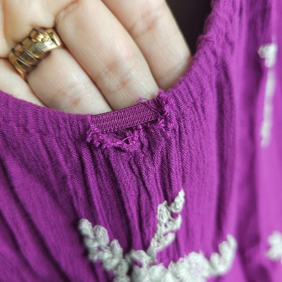 Free People Womens Size M Emma Austin Purple Embroidered Long Sleeve Mini Dress - Picture 6 of 16